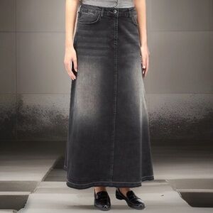 ANSON TIBI Skirt Medium Faded Black Stretch Brushed Corduroy High Slit Maxi